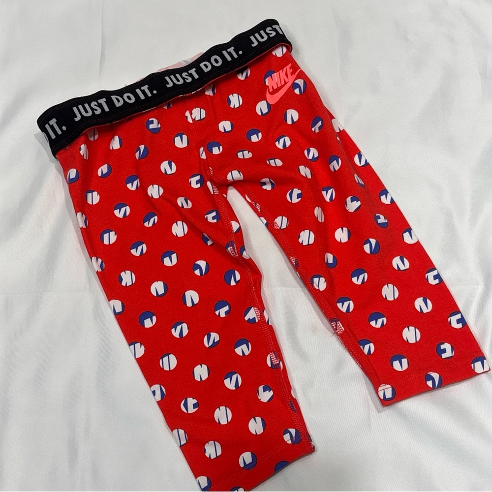 NWT Nike Little Girls Max Orange Blue NIKE Dot Fold Waist Cropped Leggings sz 6X